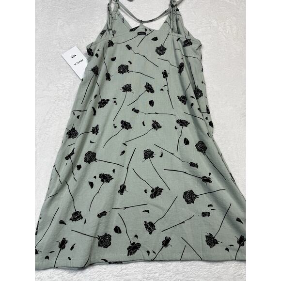 RVCA Whine Dress Jade Green Black Rose Print NWT SZ XS Minimalist Slip Dress - Picture 5 of 7
